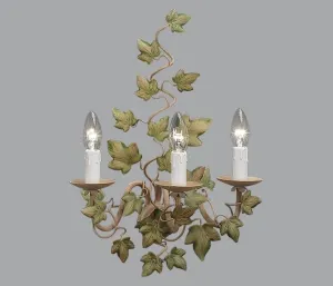 Gold Metal Triple Lamp Wall Light With Green Ivy