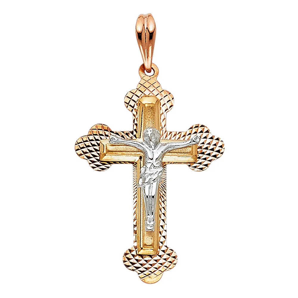 14K THREE-COLORED GOLD CRUCIFIX PENDANT