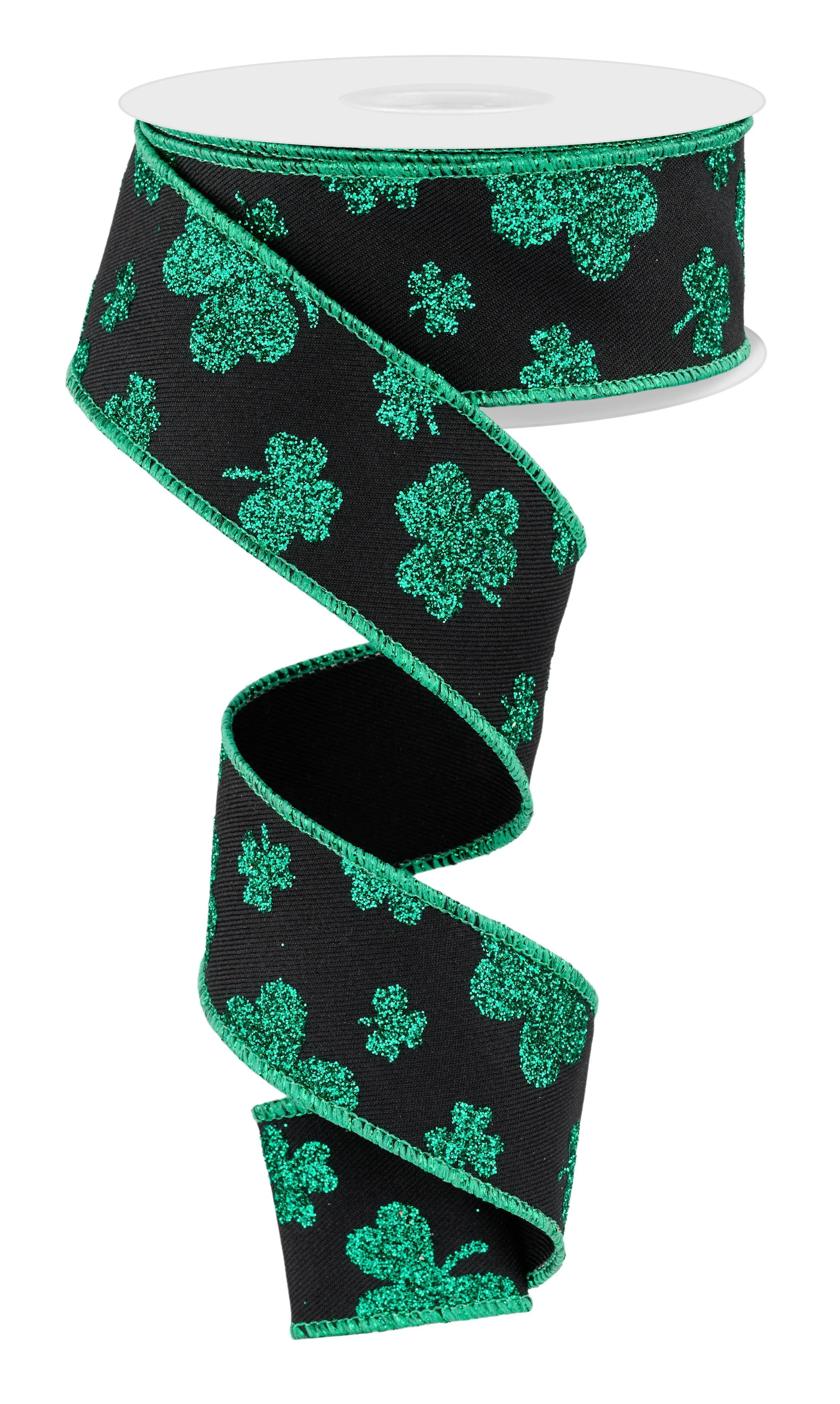 1.5"X10Yd Glitter Shamrocks Black/Kelly Green RGE112202