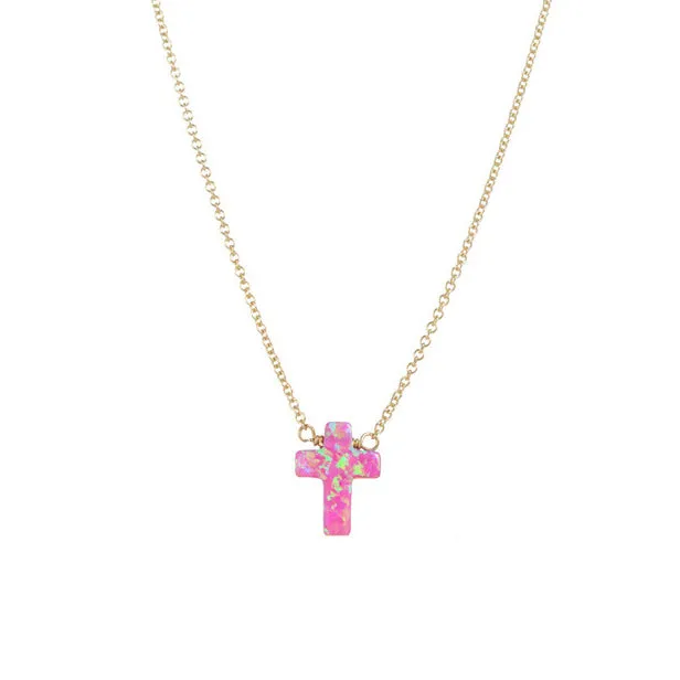 bara boheme | Small "Cross" Opal Necklace on Tarnish free Chain