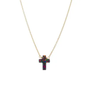 bara boheme | Small "Cross" Opal Necklace on Tarnish free Chain