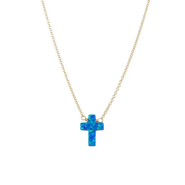 bara boheme | Small "Cross" Opal Necklace on Tarnish free Chain