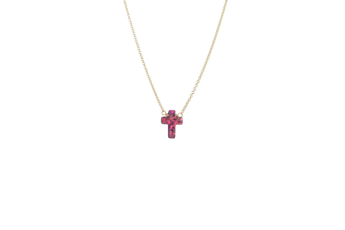 bara boheme | Small "Cross" Opal Necklace on Tarnish free Chain