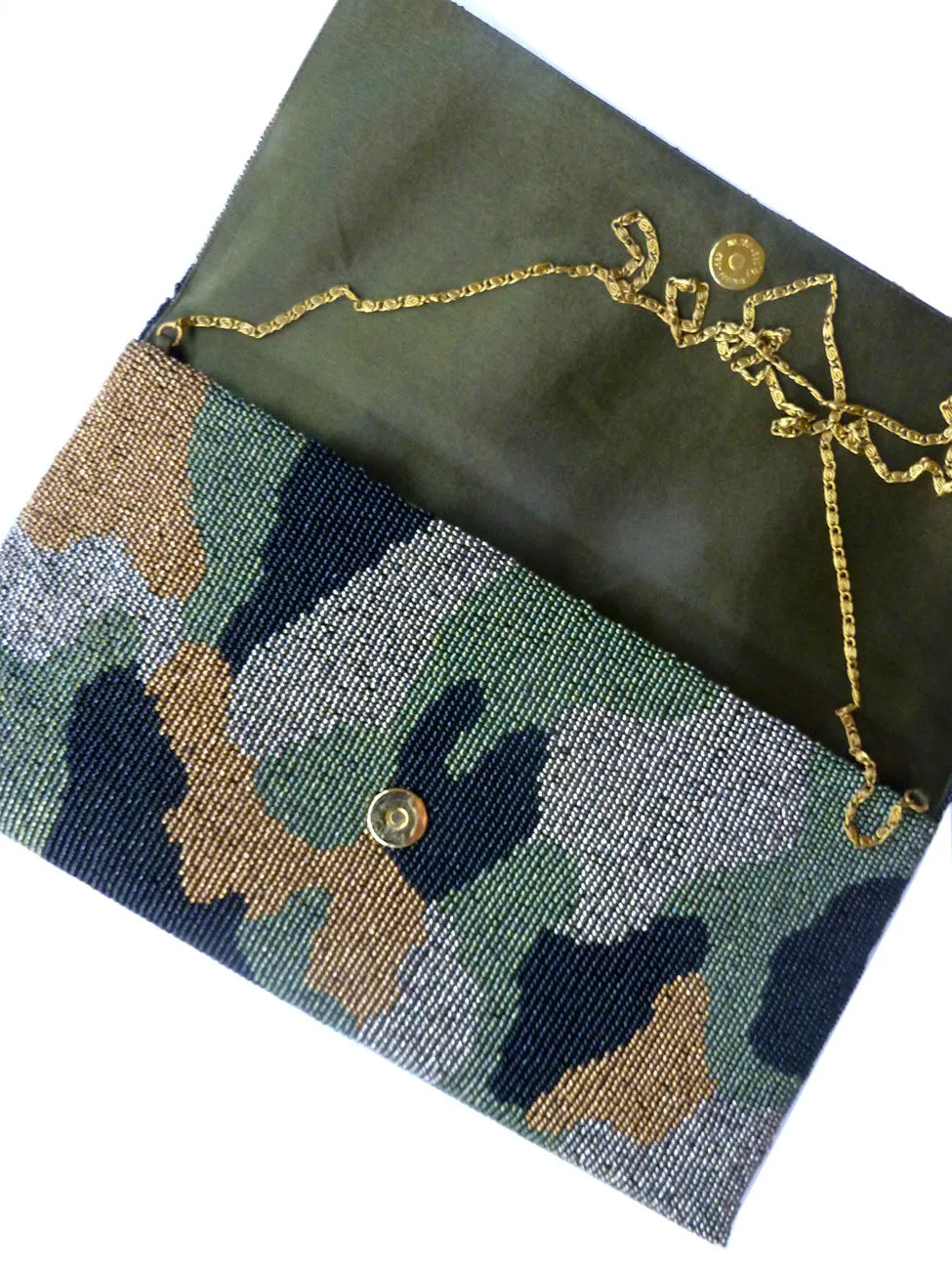 Beaded Large Envelope Clutch Bag Camouflage