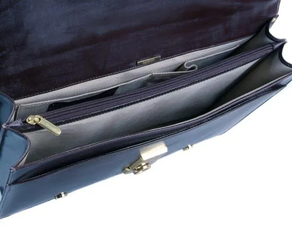 Bridle Hide Eton Briefcase With Solid Brass Lock - Black