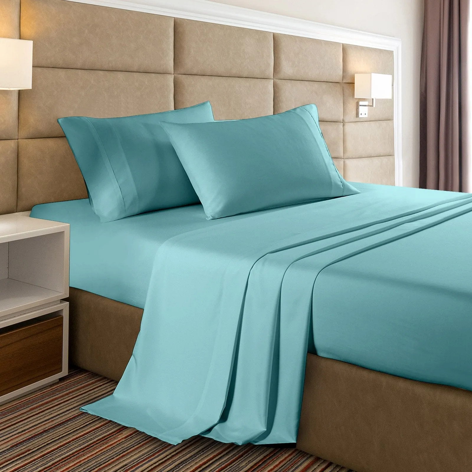 Casa Decor 2000 Thread Count Bamboo Cooling Sheet Set Ultra Soft Bedding Single Aqua