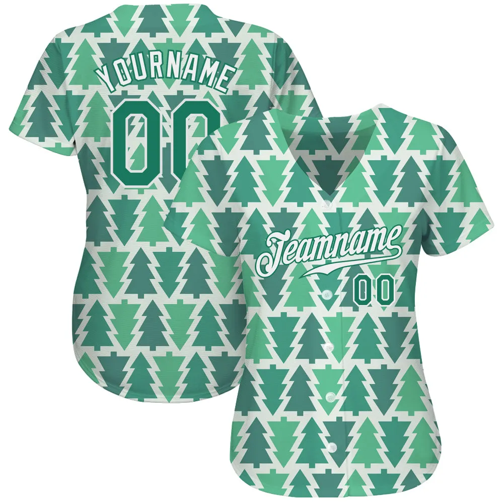 Custom Kelly Green Kelly Green-White Christmas 3D Authentic Baseball Jersey