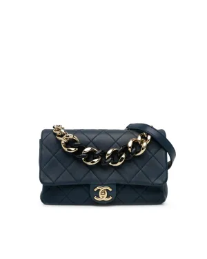 Elegant Lambskin Quilted Chain Flap Satchel with Resin Handle