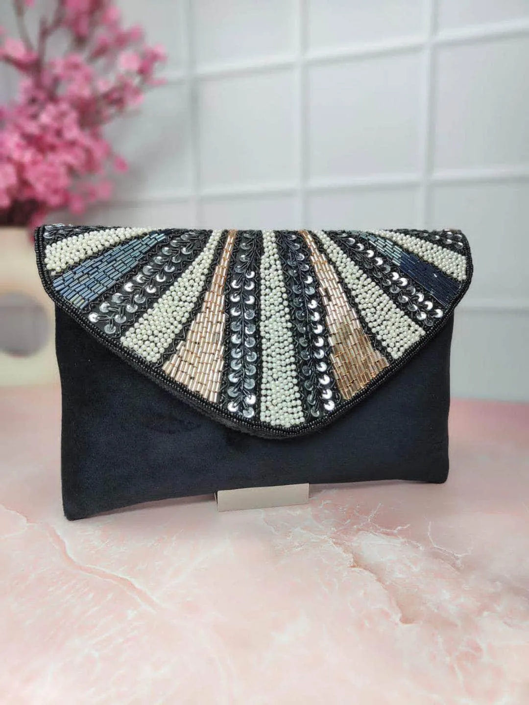 Embellished Clutch With Button Closure