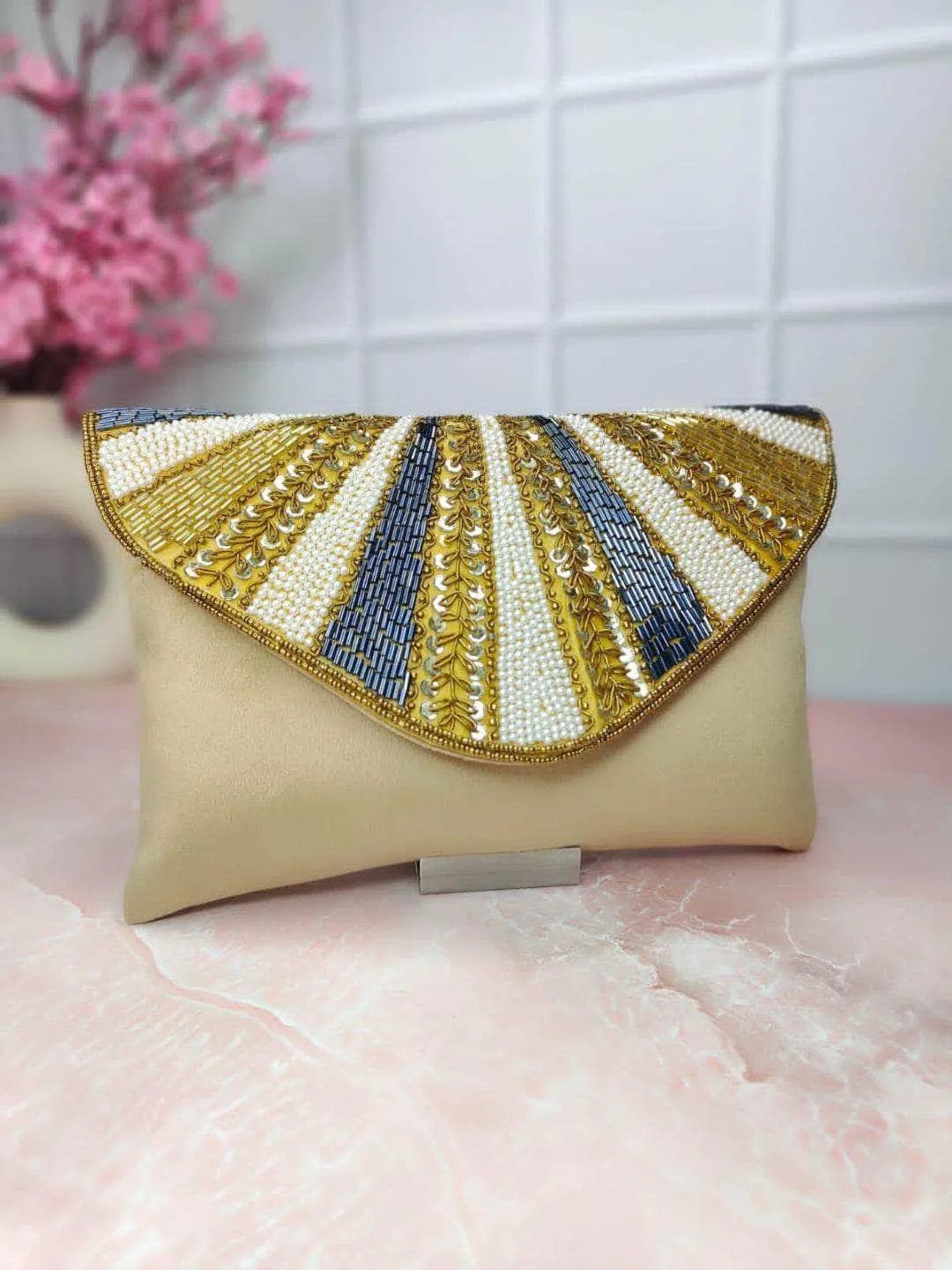 Embellished Clutch With Button Closure