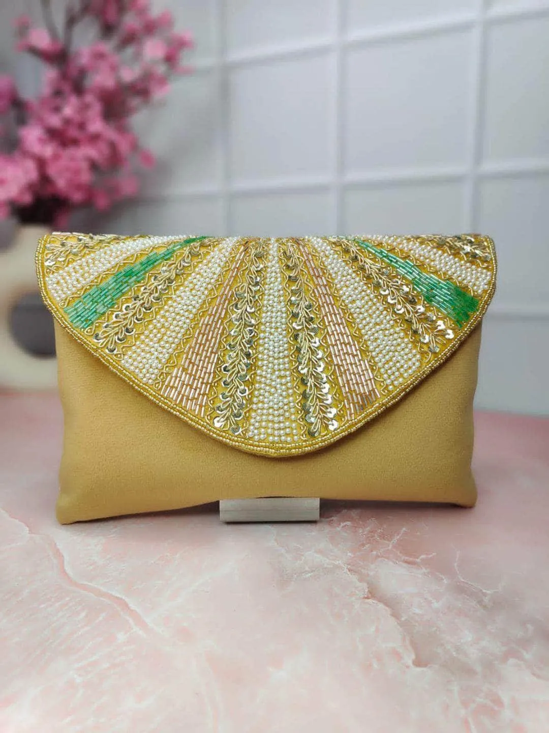 Embellished Clutch With Button Closure