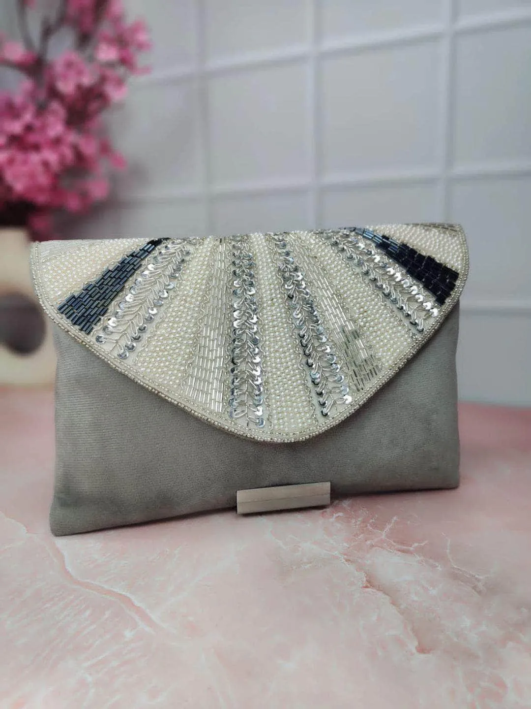 Embellished Clutch With Button Closure