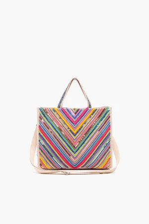 Embellished Shopper Satchel-Neon Chevron