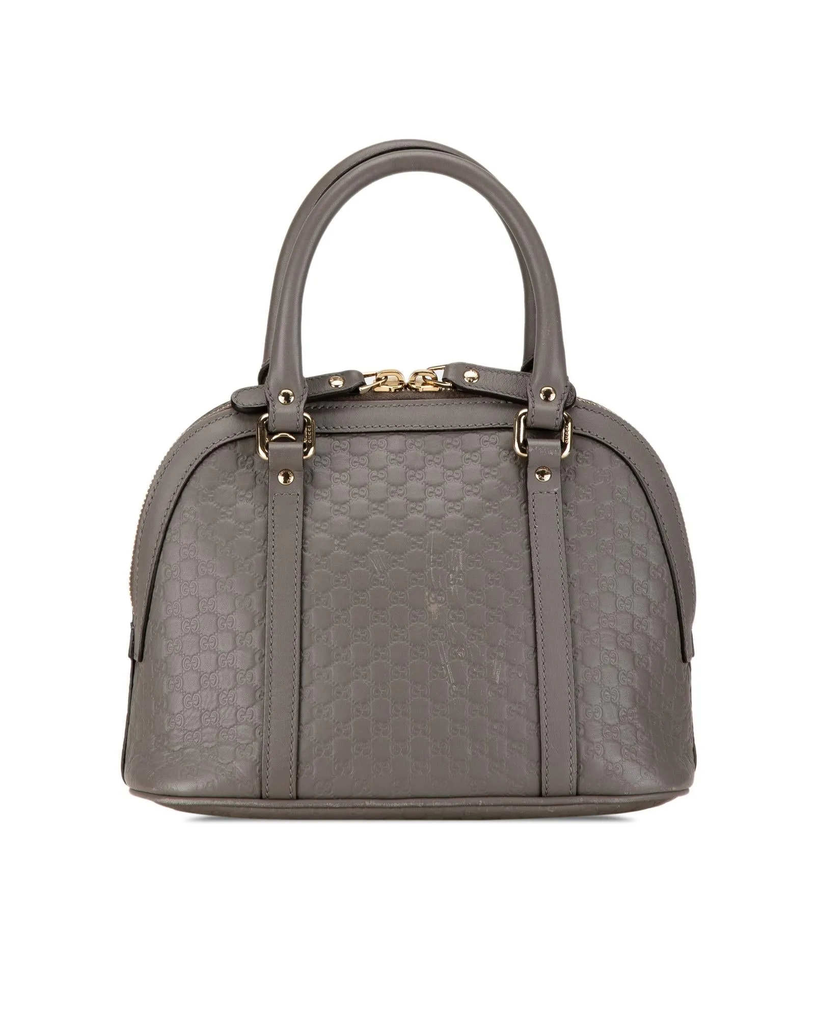 Embossed Leather Mini Dome Satchel with Detachable Strap and Top Zip Closure