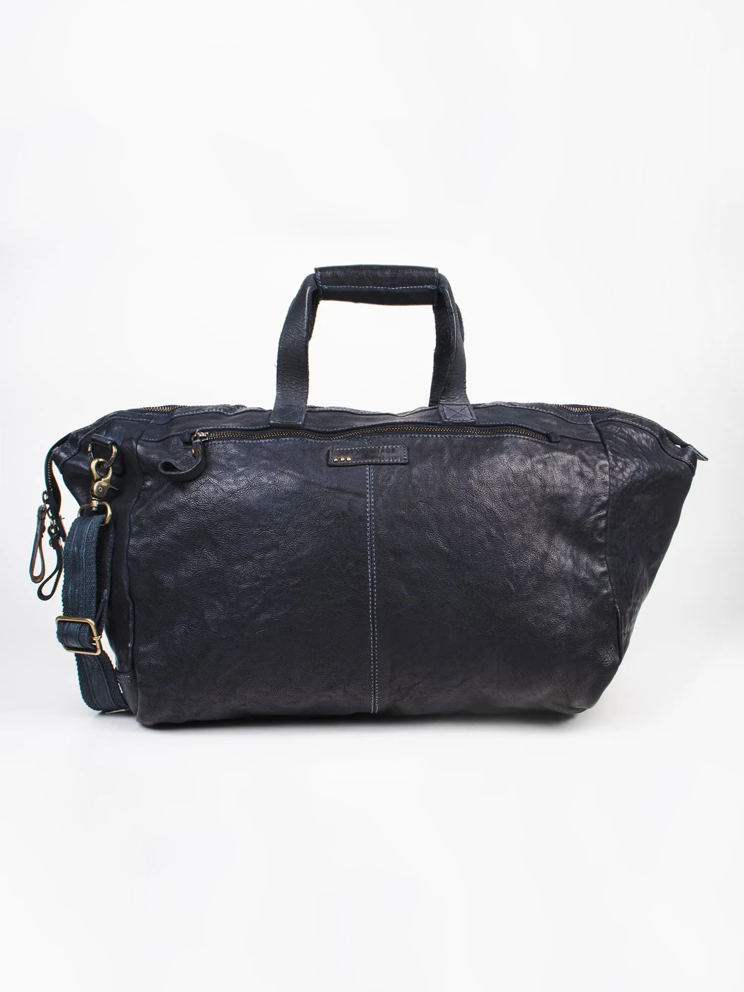 Ethan: Cognac Weekender Bag In Washed Leather For Travel