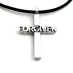 Forgiven Cross Rhodium Metal Finish Necklace