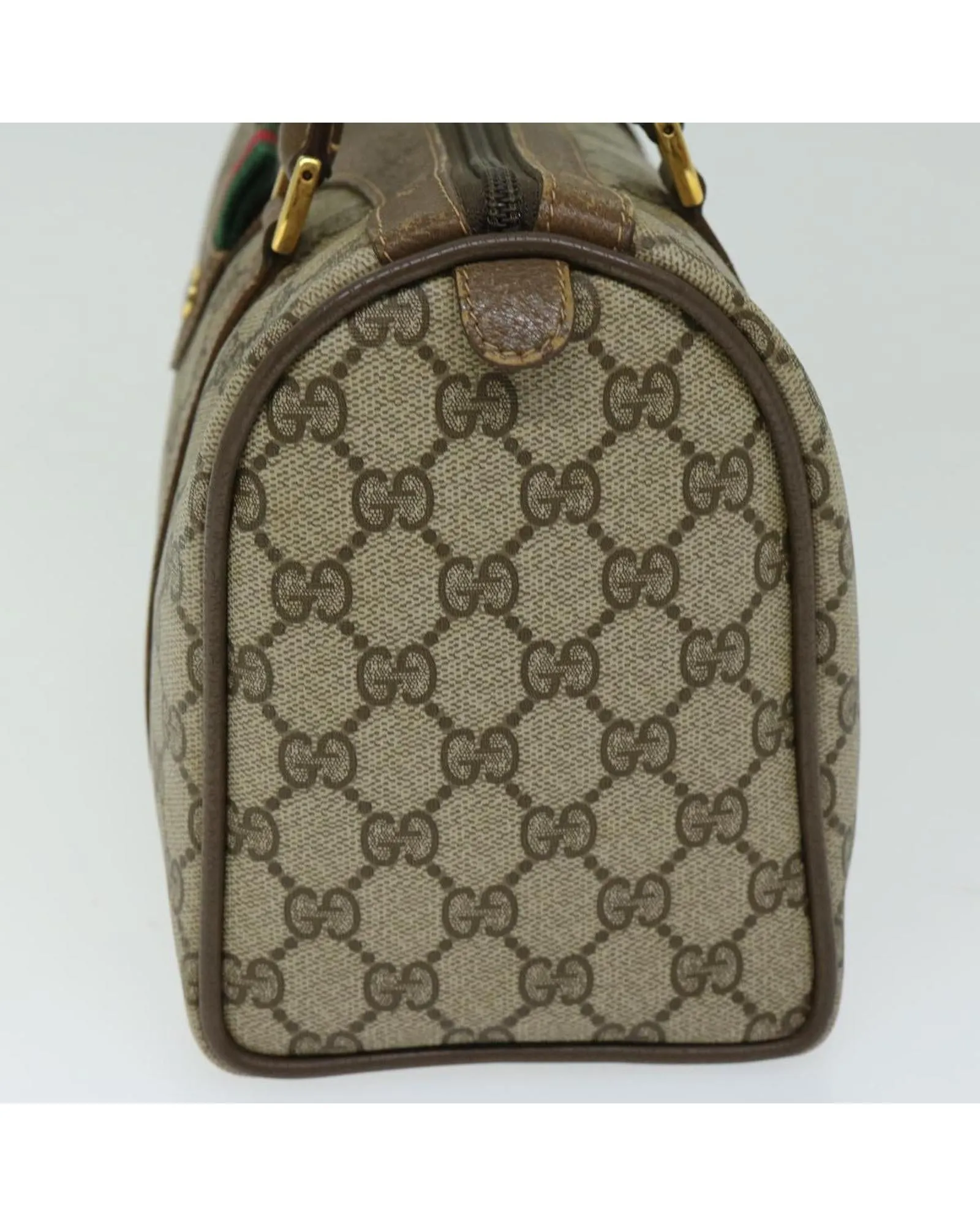 GG Supreme Web Sherry Line Boston Bag in Beige and Red