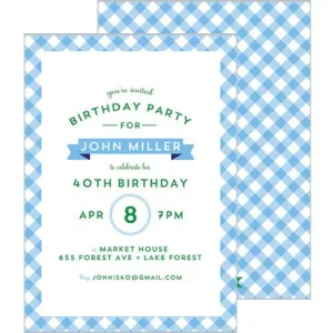 Gingham Check Invitation - Cornflower Wholesale