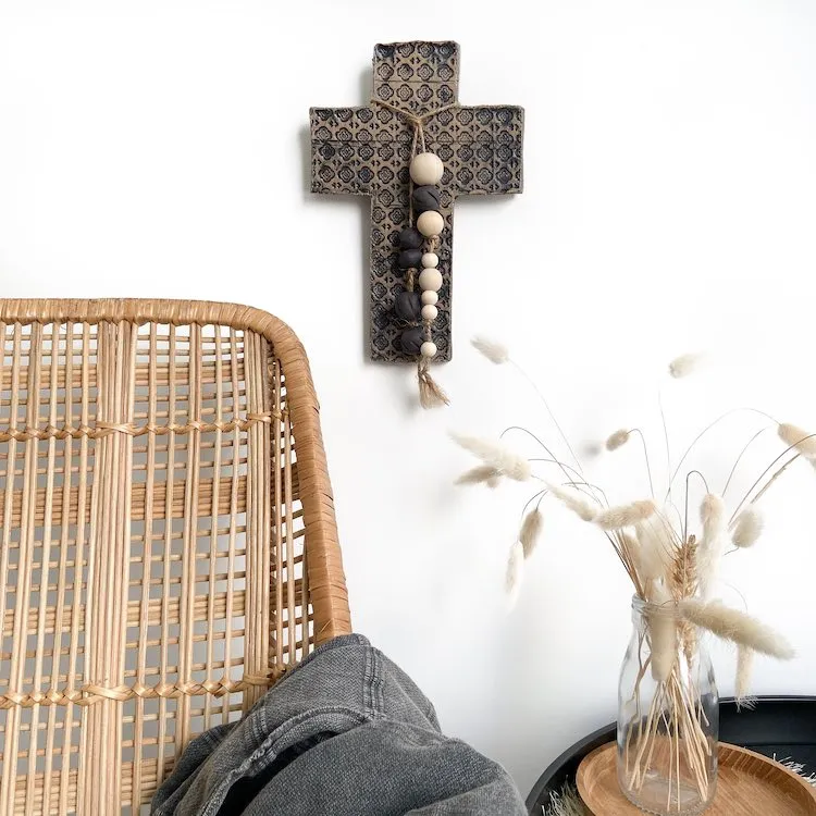 Handmade Ceramic Cross Moroccan grit and black