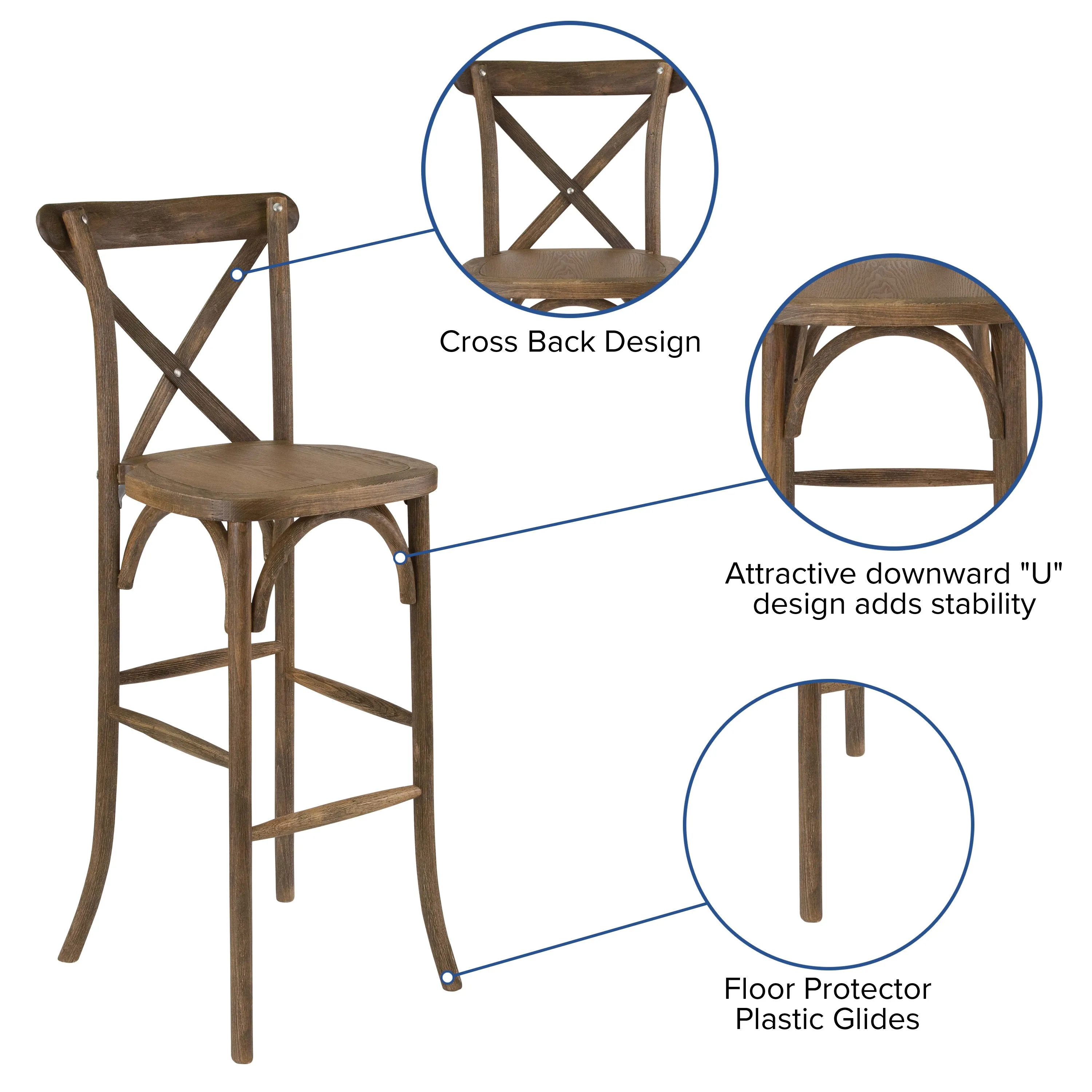 HERCULES Series Wood Cross Back Barstool