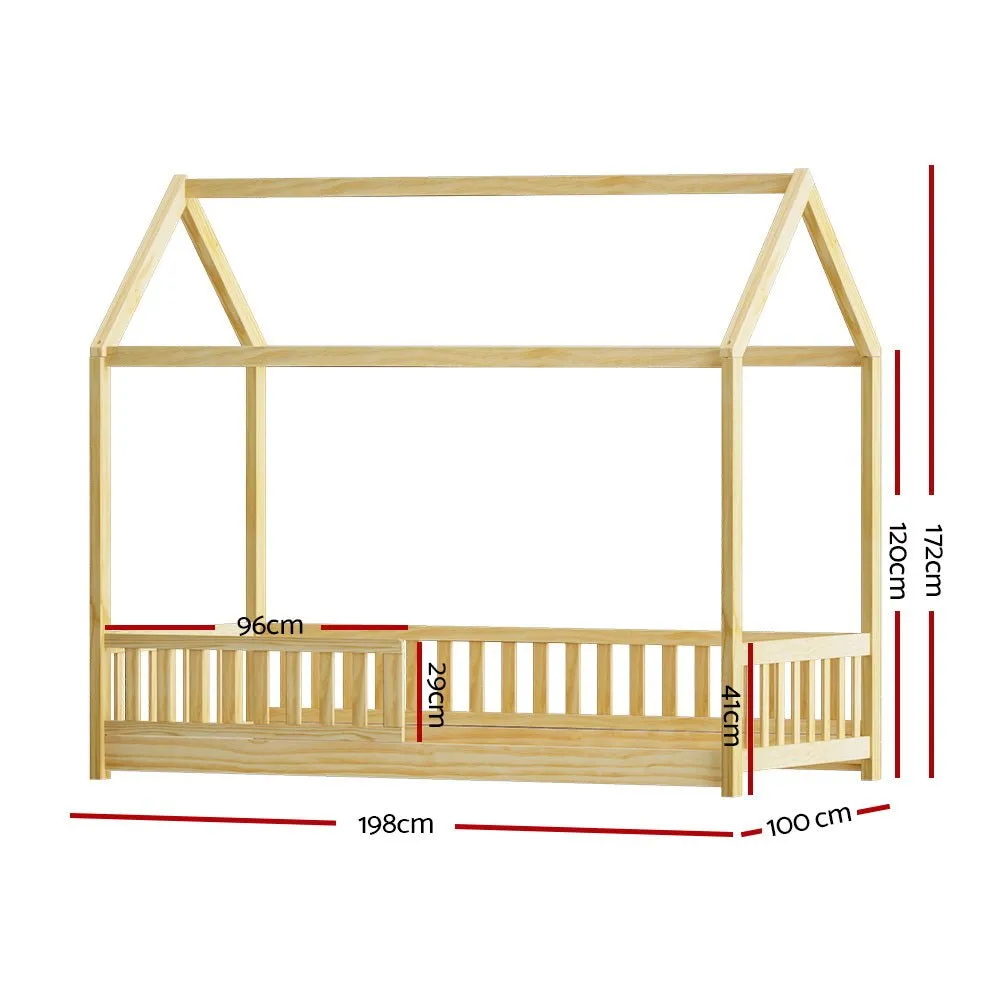 House Style Kids Single Bed Frame - Oak