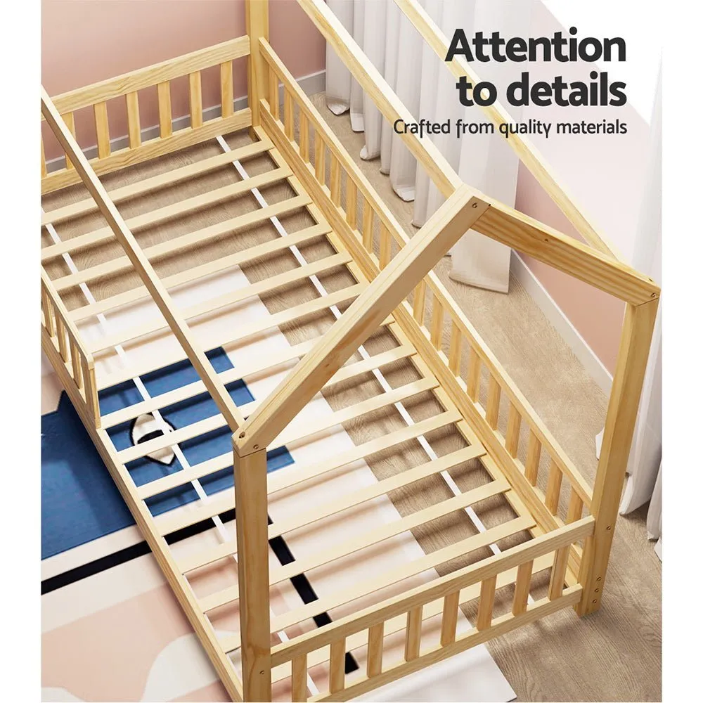 House Style Kids Single Bed Frame - Oak