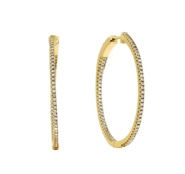 Kelly Waters Gold Plated Inside Out CZ Round Hoops 1.25" (SI6022)