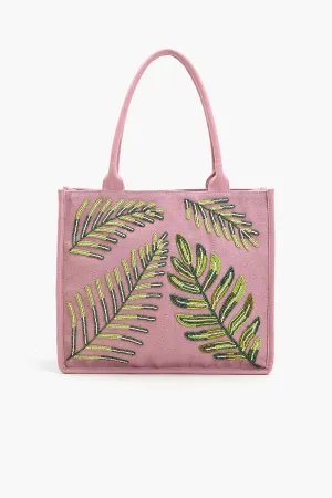 Leaf Embellished Large Book Tote