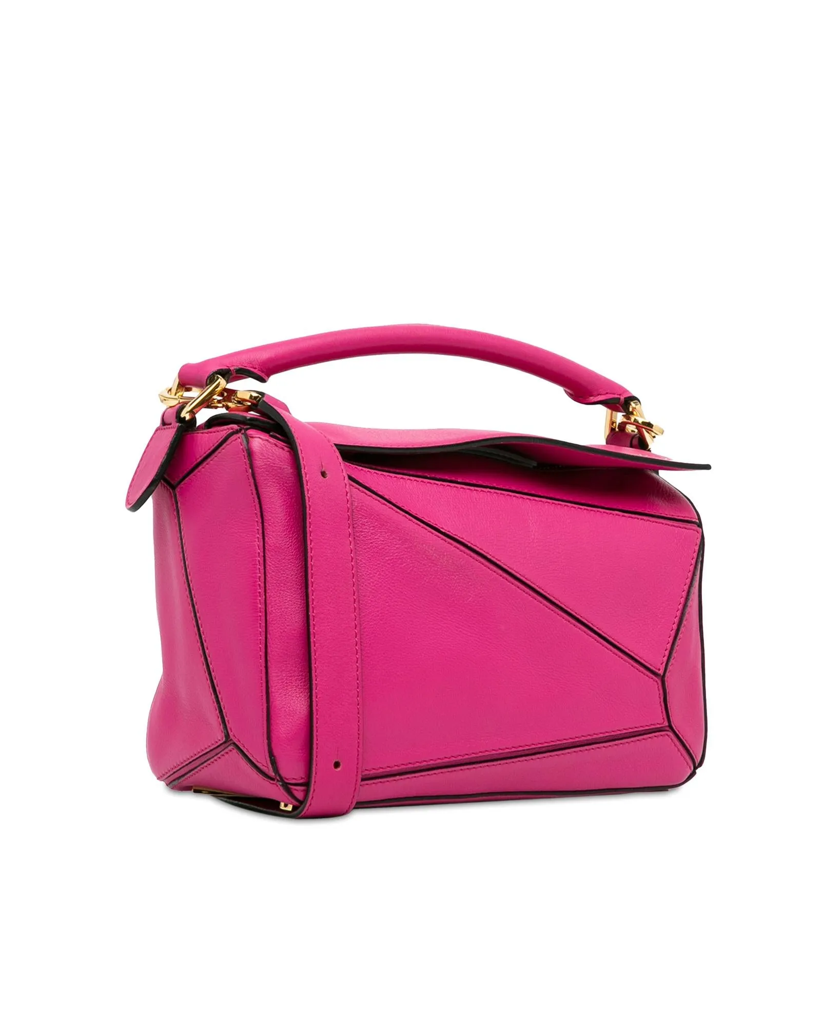 Leather Puzzle Bag with Detachable Strap and Top Zip Closure