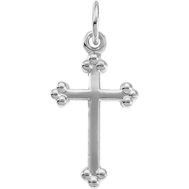 Lustrous Slim Bottony Cross in Solid 14 Karat White Gold