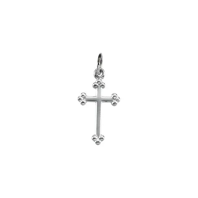 Lustrous Slim Bottony Cross in Solid 14 Karat White Gold