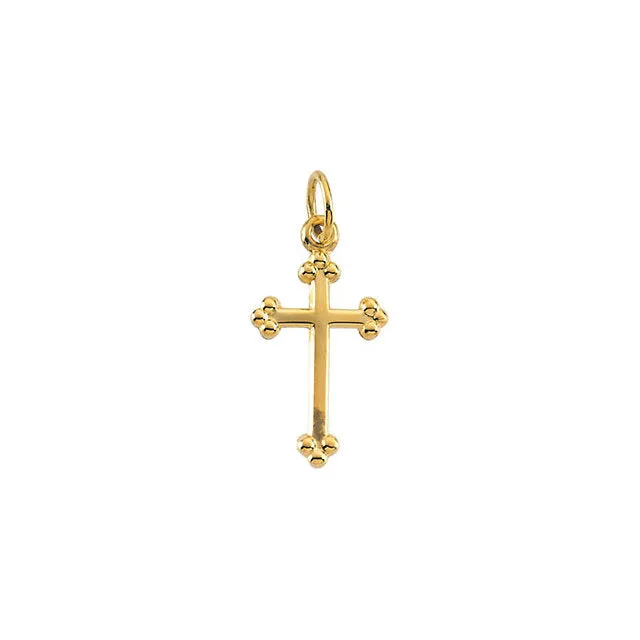 Lustrous Slim Bottony Cross in Solid 14 Karat Yellow Gold