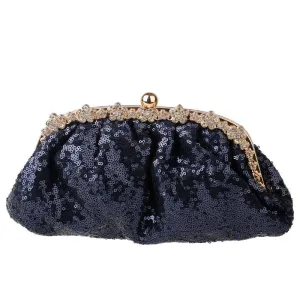 Luxy Moon Navy Sequined Rhinestone Evening Clutch Bag