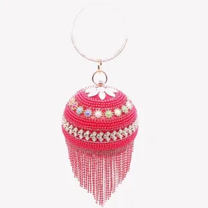 Luxy Moon Round Ladies Evening Beaded Tassel Clutch Purse