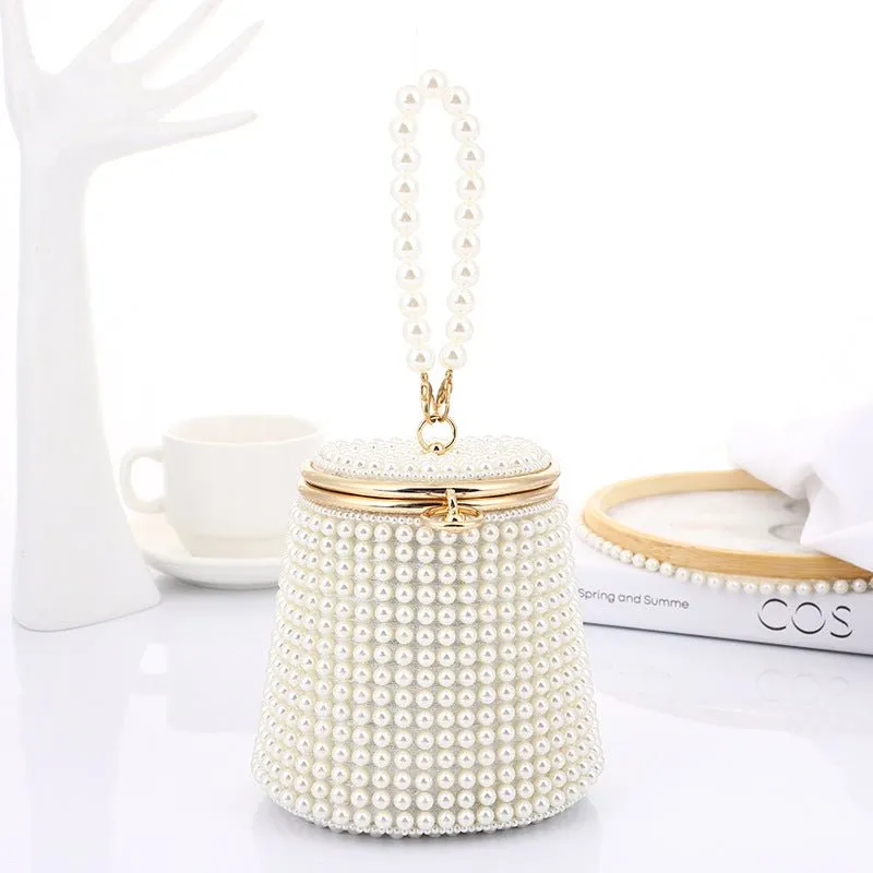 Luxy Moon Small Bucket Pearl Evening Purse with Handle