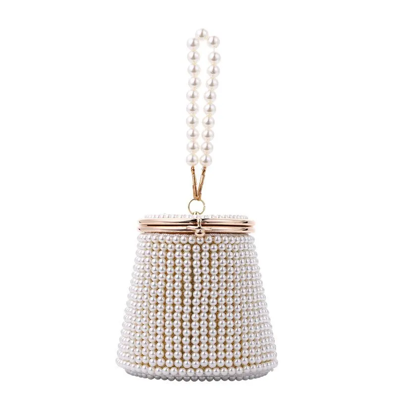 Luxy Moon Small Bucket Pearl Evening Purse with Handle