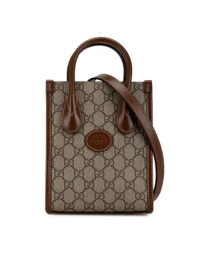 Mini GG Supreme Interlocking G Satchel with Leather Trim and Detachable Strap