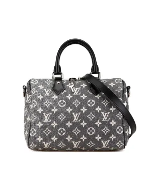 Monogram Jacquard Denim Speedy Bag with Detachable Strap and Interior Zip Pocket