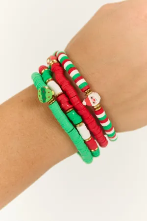 Multicolor Beaded Christmas Charm Bracelet Set