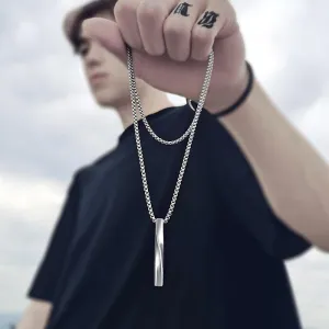 New Black Rectangle Pendant Necklace Men Trendy Simple Stainless Steel Chain Men Necklace Jewelry Gift