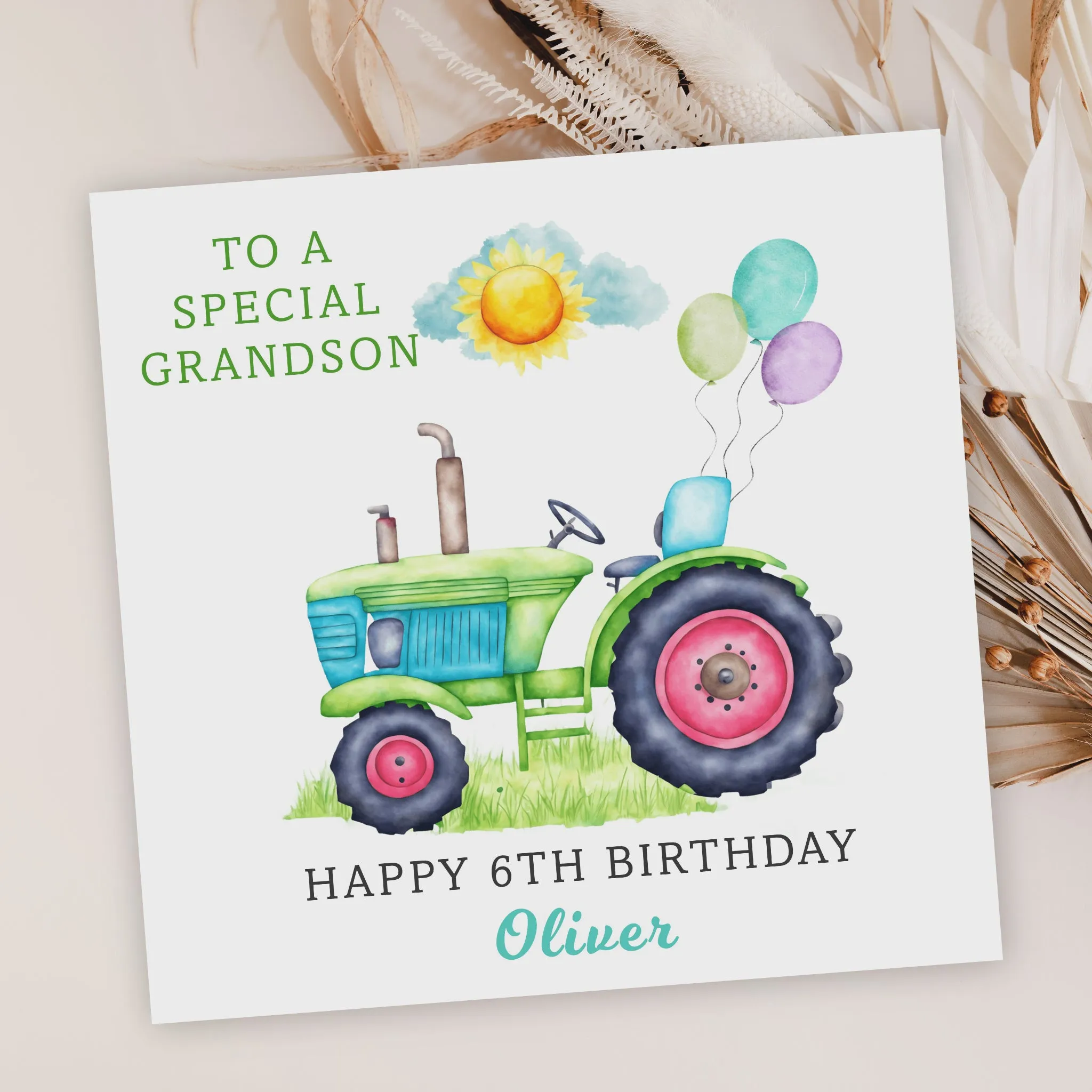 Personalised Birthday Card, Watercolour Tractor