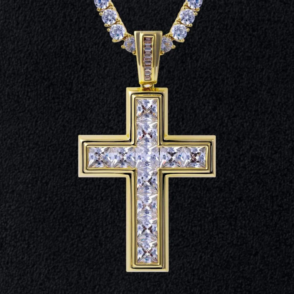 Princess Cut Cross Pendant 14K Gold Plated