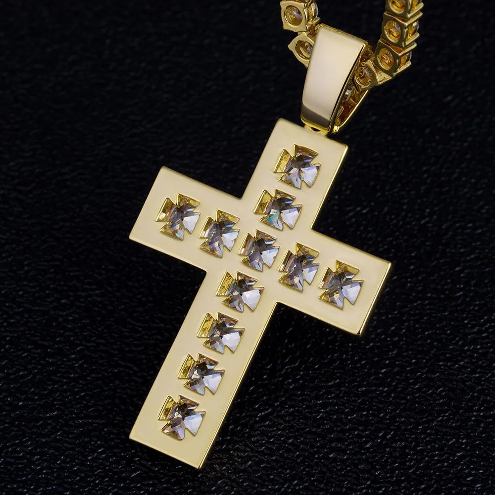 Princess Cut Cross Pendant 14K Gold Plated