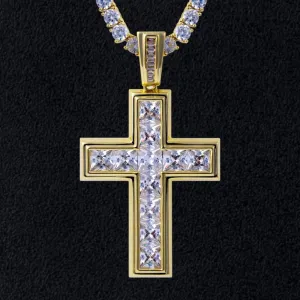 Princess Cut Cross Pendant 14K Gold Plated