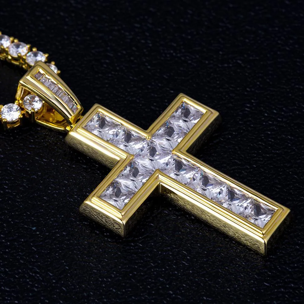 Princess Cut Cross Pendant 14K Gold Plated