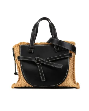 Raffia and Leather Gate Top Handle Bag