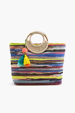 Rainbow Handwoven Tote With Tassel