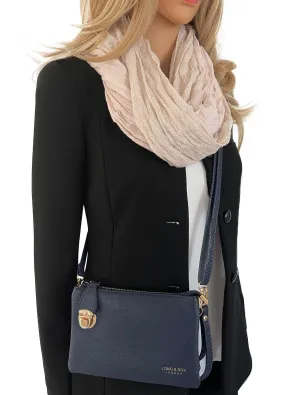 SMALL MULTI-POCKET CROSS BODY CLUTCH BAG WITH WRISTLET - NAVY BLUE