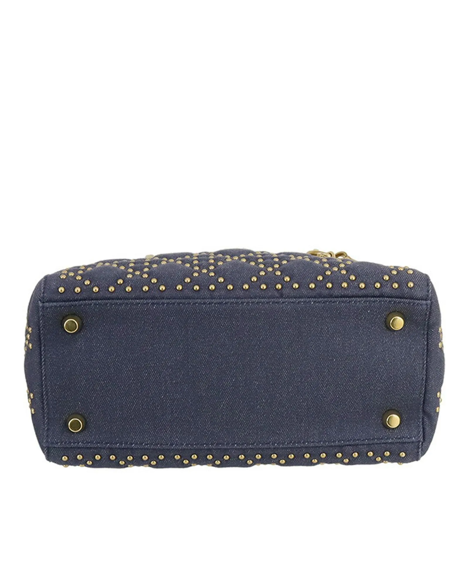 Studded Denim Supple Lady Bag with Detachable Strap