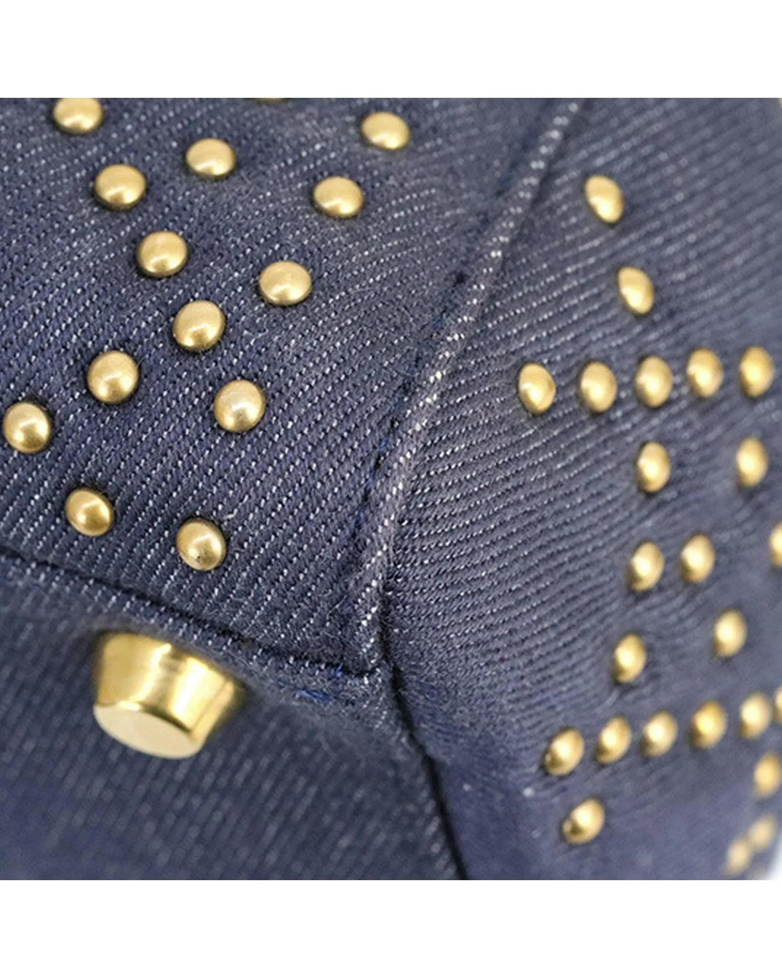 Studded Denim Supple Lady Bag with Detachable Strap